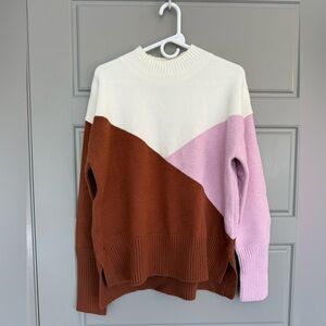 Colorblock Women's Sweater - White, Brown, Pink